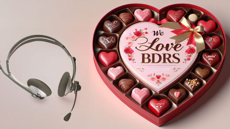 Heart shaped box of chocolates next to a BDR headset.